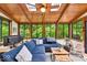 Bright sunroom featuring wood-paneled ceiling, skylights, and large windows at 2011 Pin Oak Ct, Indianapolis, IN 46260