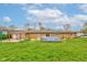 Exterior view of the backyard featuring an above-ground pool, patio, and a well-maintained lawn at 4013 Colonial Dr, Anderson, IN 46012