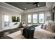Bright primary bedroom with a decorative ceiling, large windows, hardwood floors and a door to a private patio at 4292 Alderborough Way, Zionsville, IN 46077