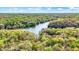Beautiful aerial view of a winding lake surrounded by dense, lush forests on a bright, sunny day at 8191 S Bayview Ct, Trafalgar, IN 46181