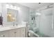 Modern bathroom featuring a glass shower and a sleek white vanity at 8332 Tanager Ln, Indianapolis, IN 46256