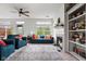 Bright and airy living room with stylish furniture, a cozy fireplace, and views of the outdoor greenery at 1032 Grovewood Dr # 0, Beech Grove, IN 46107