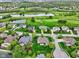 Aerial view of a residential neighborhood with ponds and a golf course in the background at 10794 Pine Needle Ct, Fishers, IN 46037