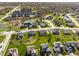 Wide aerial perspective of a suburban neighborhood with a pond, showcasing diverse home styles and landscaping at 16016 Viking Lair Rd, Westfield, IN 46074