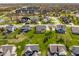 Expansive aerial view of a residential neighborhood with green lawns, winding streets, and diverse home styles at 16016 Viking Lair Rd, Westfield, IN 46074