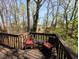 Relax on this deck with wooded view and enjoy outdoor living with comfortable furniture at 21 Osage Ct, Columbus, IN 47201