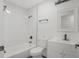 Stylish bathroom with modern fixtures, a white vanity, and subway tile shower at 2526 David Dr, Westfield, IN 46074