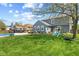 Spacious backyard with play set, pergola, above-ground pool, grassy area, and patio seating at 272 Van Buren St, Greenfield, IN 46140