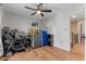 Bedroom with wood-look flooring and ceiling fan at 272 Van Buren St, Greenfield, IN 46140