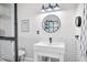 Modern bathroom featuring a sleek white sink, black faucet, and modern lighting at 3515 Guilford Ave, Indianapolis, IN 46205