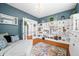 Cozy living room featuring a built-in bookcase, a comfortable couch, and blue accent walls at 3515 Guilford Ave, Indianapolis, IN 46205