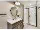 Modern bathroom features a glass enclosed shower and a contemporary vanity with a white countertop at 3997 Spylaw Rd, Bargersville, IN 46106