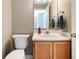 Cozy bathroom featuring a functional sink, mirror, and adjacent toilet at 419 Old Glory Dr, Greenfield, IN 46140