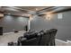 Home theater features black reclining seating, dark gray walls, recessed lighting and wall sconces at 4428 Voyageur Way, Carmel, IN 46074