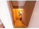 A carpeted staircase with neutral walls is illuminated by a stylish pendant light fixture above the stairs at 5251 Ladywood Bluff Pl, Indianapolis, IN 46226