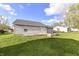 A spacious backyard featuring a well-maintained lawn, wood box, and a charming single-story home at 5855 La Fleur Ct, Indianapolis, IN 46237