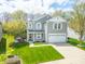 Charming two-story home with a well-manicured lawn, a two-car garage, and a cozy front porch at 853 Westpointe Dr, Shelbyville, IN 46176