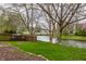Picturesque backyard with mature trees, a serene pond view, and a charming wooden fence creating a private retreat at 8618 Turnstone Ct, Indianapolis, IN 46234