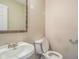 This bathroom has a white sink, toilet, and a decorated mirror on the wall at 8888 N White Tail N Trl, McCordsville, IN 46055