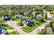Aerial view of a brick house on a well-manicured lawn in a lush neighborhood at 10715 Hamilton Pass, Fishers, IN 46037