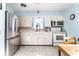 Well-lit kitchen featuring stainless steel appliances, white cabinets, and classic tiled backsplash at 1733 N Spencer Ave, Indianapolis, IN 46218