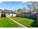 Inviting backyard with well-kept lawn, a stone fire pit, and a wooden fence, perfect for outdoor entertaining at 1917 Fletcher Ave, Indianapolis, IN 46203