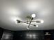 Close-up of a modern kitchen light fixture with exposed bulbs set against the kitchen cabinets at 210 Prairie Pkwy, Brownsburg, IN 46112
