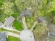Bird's eye view of a house surrounded by lush greenery, with a circular cul-de-sac at 225 Vali Ct, Carmel, IN 46280