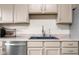 Close-up on countertops, stainless steel appliances, and tiled backsplash in the kitchen at 225 Vali Ct, Carmel, IN 46280