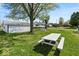 Spacious backyard featuring a picnic table, mature trees, and lush lawn at 3737 Forest Ter, Anderson, IN 46013