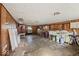 Unfinished basement featuring wood paneling, storage areas, and concrete flooring at 3737 Forest Ter, Anderson, IN 46013