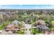 This aerial view showcases homes surrounded by mature trees, green lawns and neighborhood cul-de-sac at 3940 Woodcrest Ct, Westfield, IN 46062