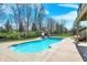 Beautiful backyard featuring in-ground pool, a slide and a partially shaded seating area and wooded area at 3940 Woodcrest Ct, Westfield, IN 46062