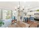 Bright kitchen with white and blue cabinets, stainless steel appliances, and a view of the outdoor patio at 768 Grace Ct, Carmel, IN 46032