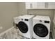 Laundry room featuring a modern washer and dryer with white cabinetry at 180 Oakhurst Way, Westfield, IN 46074