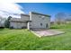 Backyard with established lawn, large mature trees, and concrete patio area at 3611 Owster Ln, Indianapolis, IN 46237