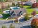 Aerial view of a community pool with an adjacent clubhouse and ample parking at 5196 E County Road 100 S, Avon, IN 46123