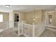 Upstairs hallway showcasing white railings and a pendant light at 5549 Dill Ct, Indianapolis, IN 46237