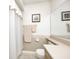 Bathroom featuring a toilet, vanity, and shower with a curtain to enhance comfort at 7114 Hickory Rd, Indianapolis, IN 46259