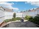 Private patio space with white fence and established landscaping, ideal for outdoor enjoyment at 720 Bucksport Ln, Westfield, IN 46074