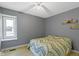 This bedroom features a window letting in natural light and floating shelves for decor at 8218 San Carlos Ct, Indianapolis, IN 46256
