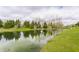 Trees surrounding a pond with lush green grass landscape under a cloudy sky at 8330 Dumfries Dr, Brownsburg, IN 46112