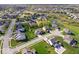 Wide aerial perspective showcasing a suburban neighborhood with manicured lawns, mature trees, and winding streets at 957 Commander Ct, Westfield, IN 46074