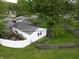 Aerial view of backyard with detached garage, well-maintained lawn, and a large shade tree at 1029 Price Rd, Avon, IN 46123