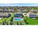 Aerial showing fenced backyard featuring manicured lawn and blue inground pool at 13836 Fieldcrest Dr, McCordsville, IN 46055