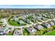 Stunning aerial view of a residential neighborhood with lush green lawns, mature trees, and winding streets at 13836 Fieldcrest Dr, McCordsville, IN 46055