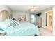 Comfortable bedroom featuring a silver dresser, blue bedding, and decorative pillows, creating a cozy space at 19311 Morrison Way, Noblesville, IN 46060