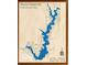 Decorative map of Morse Reservoir in Hamilton County, Indiana, showing its unique shape and 1,500 acre lake area at 2428 Hawthorn Pl, Noblesville, IN 46062