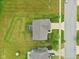 Aerial view of a home with a green lawn, small patio and dark roof at 4245 W Fork Dr, Westfield, IN 46062