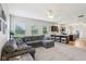 Open living area with a comfortable gray sectional sofa and a modern kitchen with a breakfast bar at 4245 W Fork Dr, Westfield, IN 46062